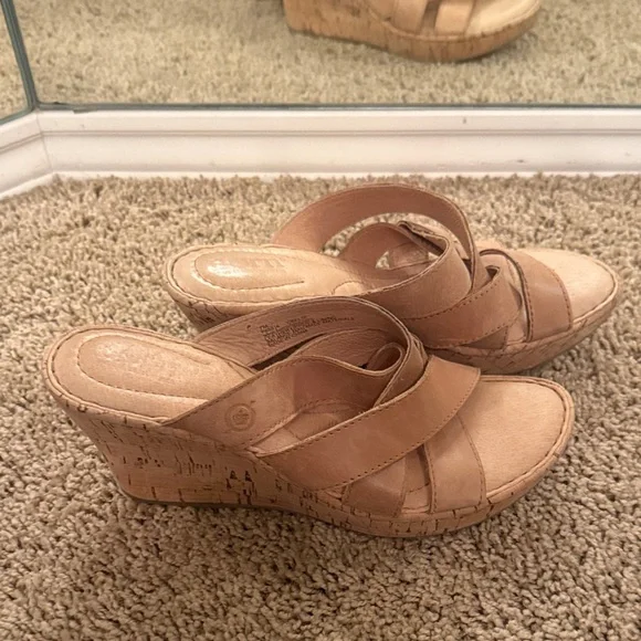 Born Tan Leather Wedge Sandals - Picture 5 of 7